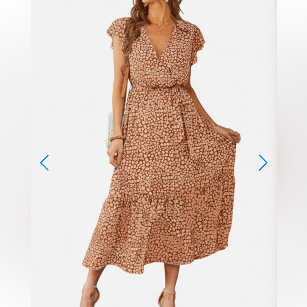 Chic Midi Dress in Brown Floral Size XL